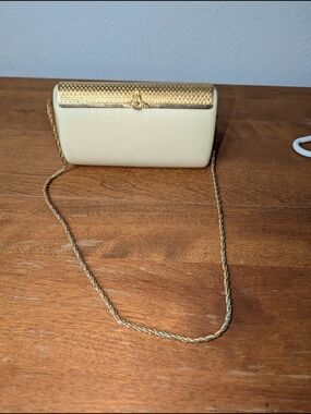 Elegant Cream Evening Clutch with Gold Chain